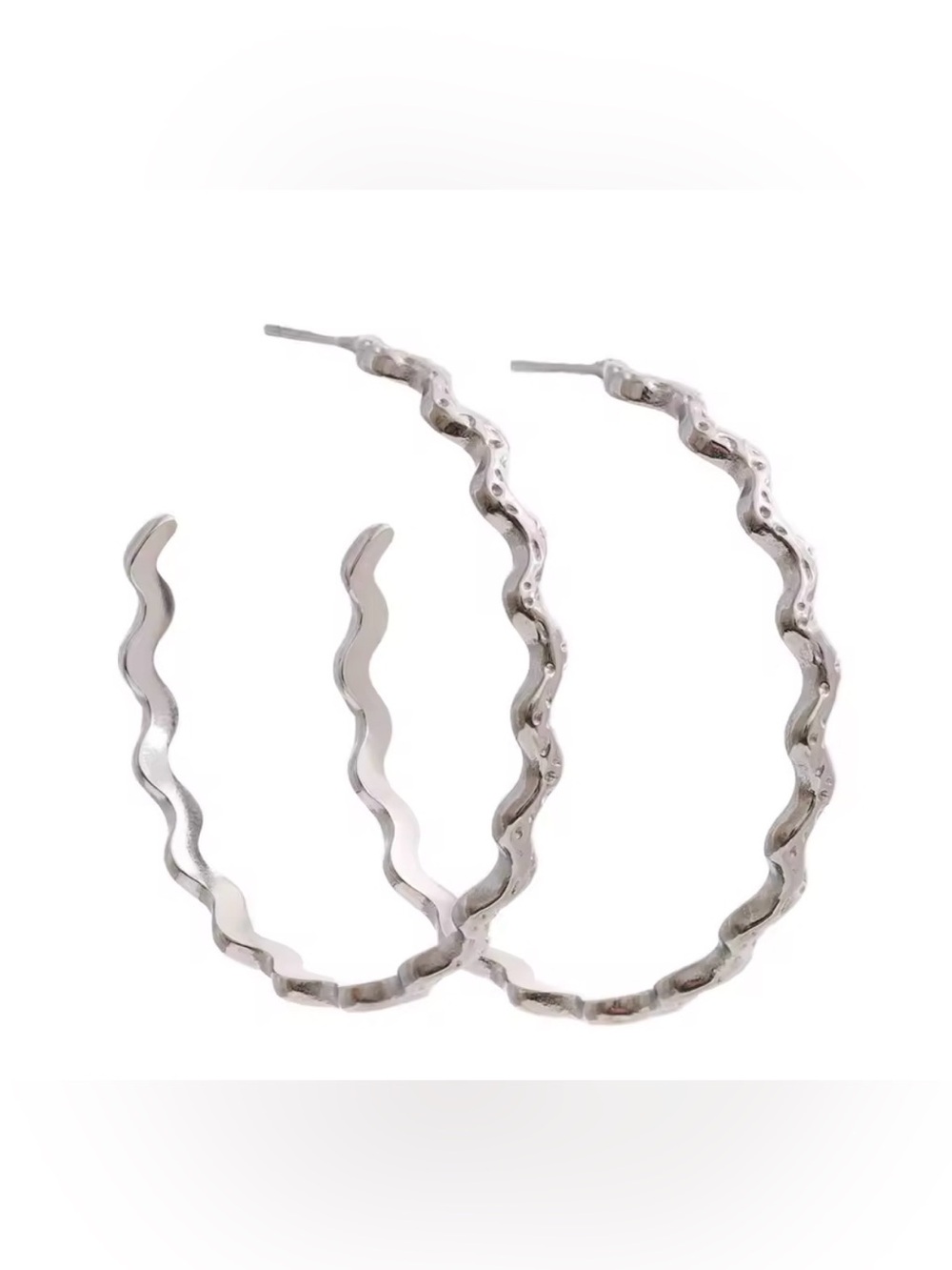 Silver Wavy Hoop Earrings - Women Jewelry
